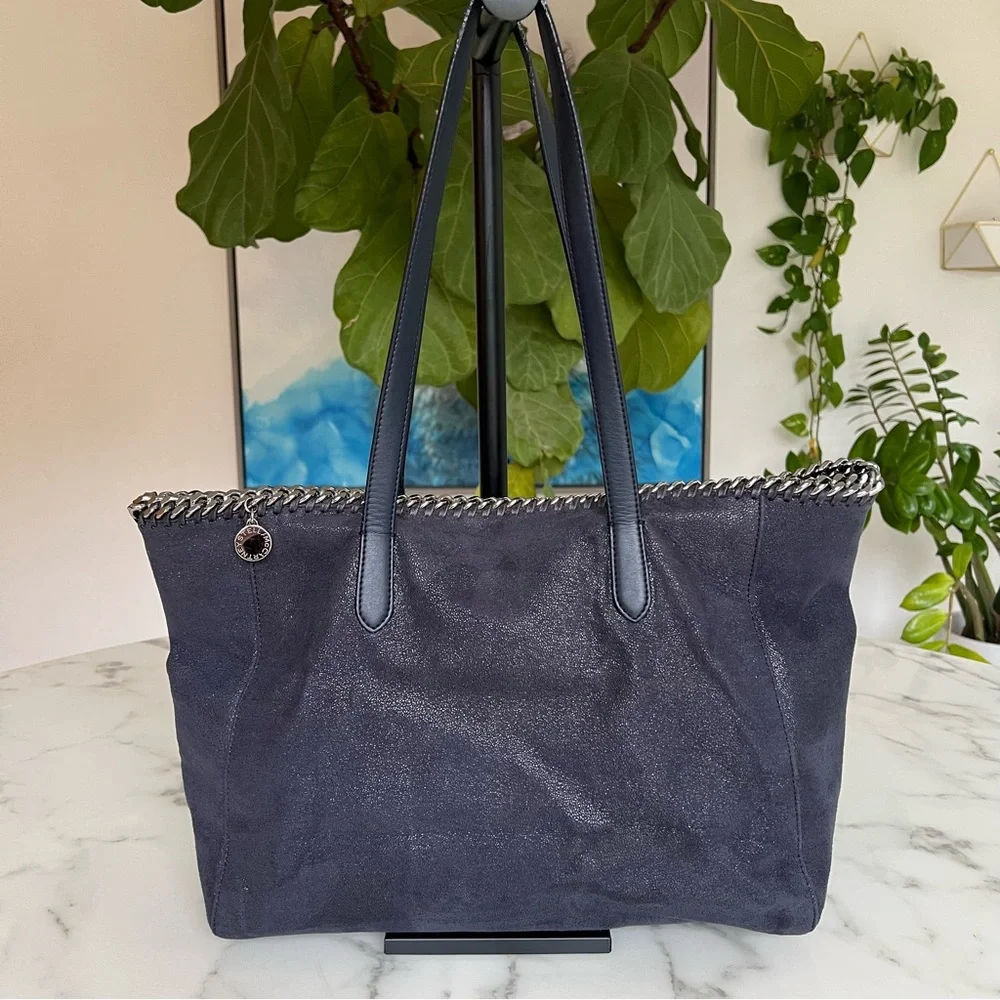 Stella McCartney Falabella Shaggy Deer East-West Shopper Tote Bag Navy Blue